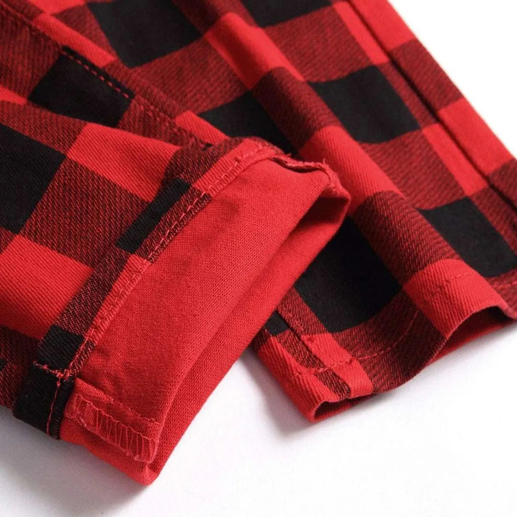 Checkered red men's jeans