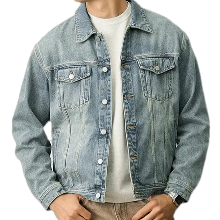 Classic Faded Men's Jeans Trucker Jacket - Light Blue