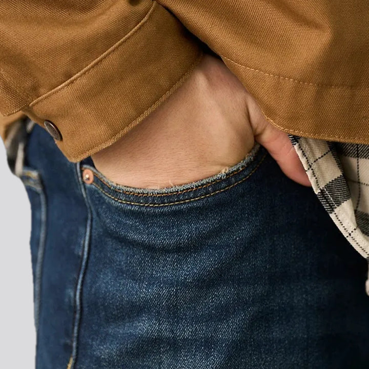 Mid-waist dark sanded men's jeans