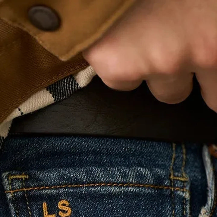 Mid-waist dark sanded men's jeans