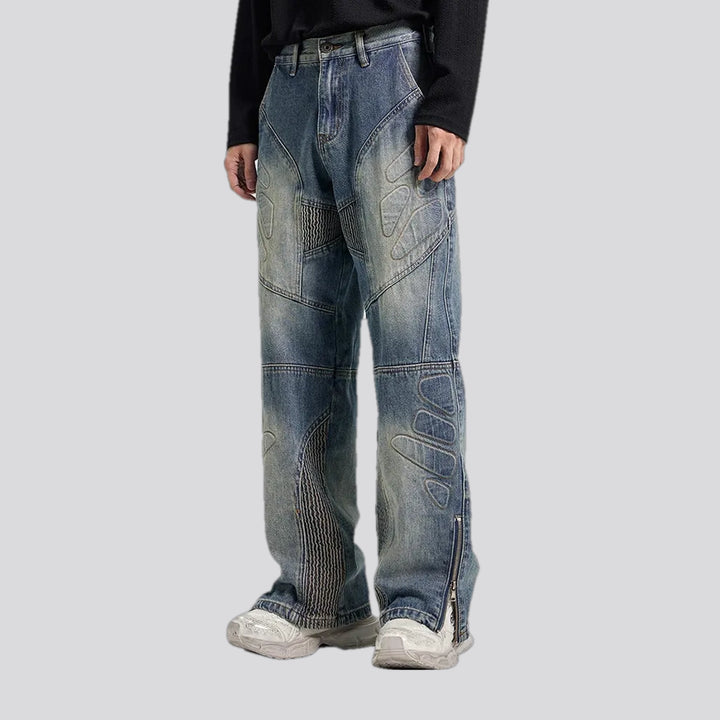 Art patterned boho midweight baggy jeans for men