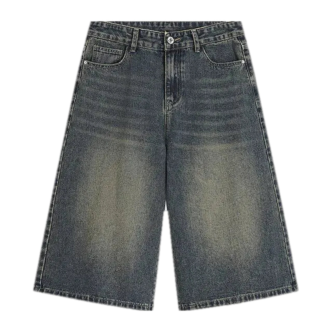 Mid Rise Faded Wash Men's Denim Shorts - Grey